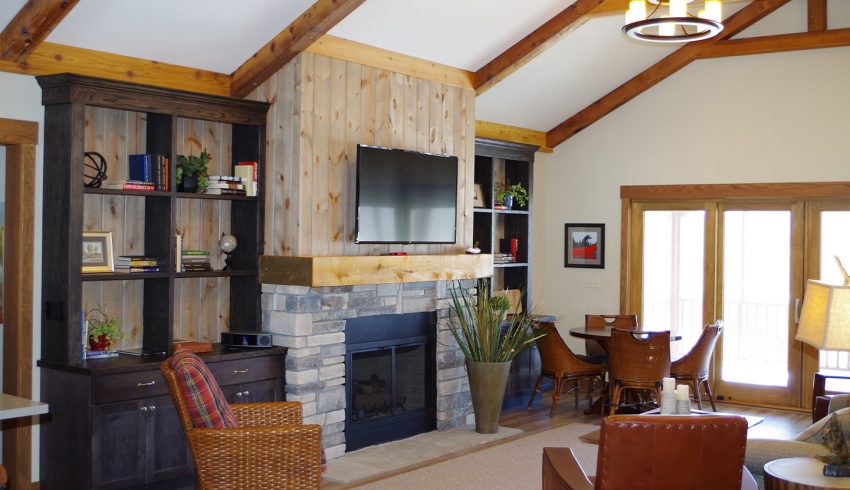 fireplace inside true north cottage living room