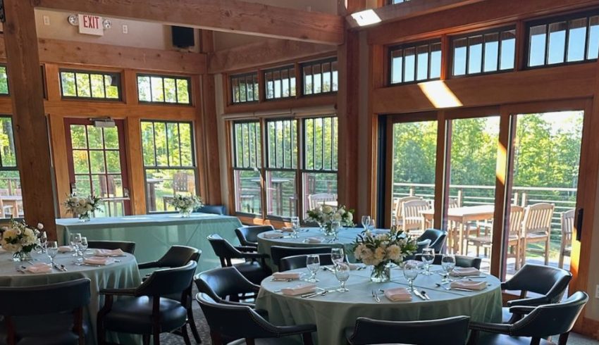 tables decorated for private event at True North Golf Club